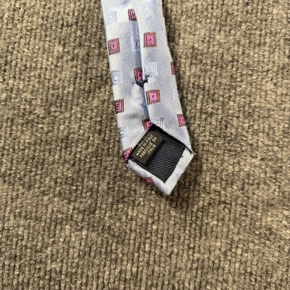 Canali Tie Blue Jacquard Geometric Squares Modern Luxury 3.75